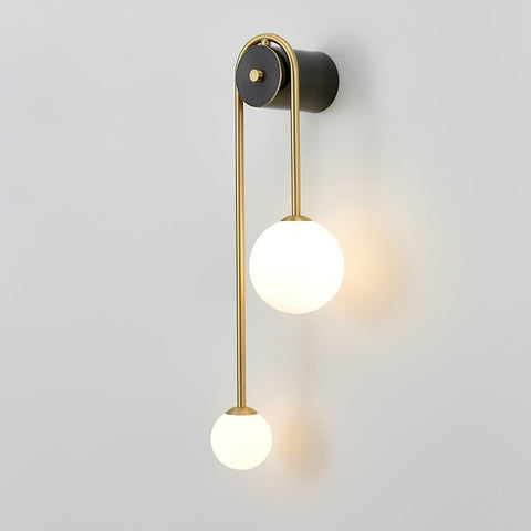 Wall Sconce with Curved Brass Arms and Asymmetric Glass Globes