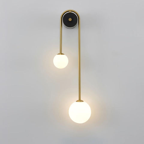 Wall Sconce with Curved Brass Arms and Asymmetric Glass Globes