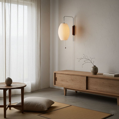 Nelson-Inspired Plug-In Wall Sconce with Sculptural Shade