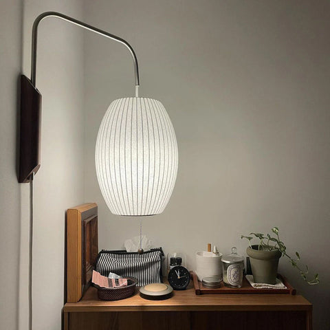 Nelson-Inspired Plug-In Wall Sconce with Sculptural Shade