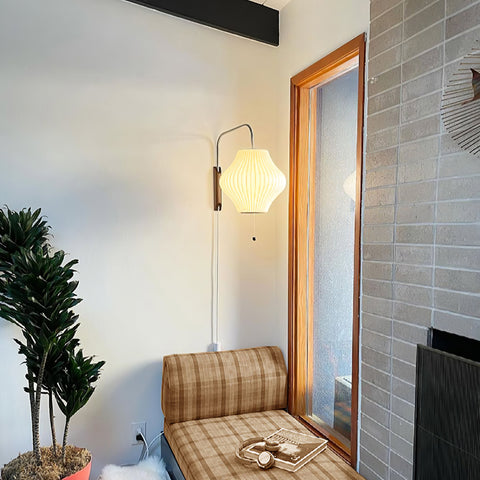 Nelson-Inspired Plug-In Wall Sconce with Sculptural Shade