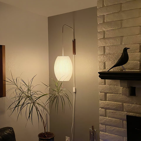 Nelson-Inspired Plug-In Wall Sconce with Sculptural Shade
