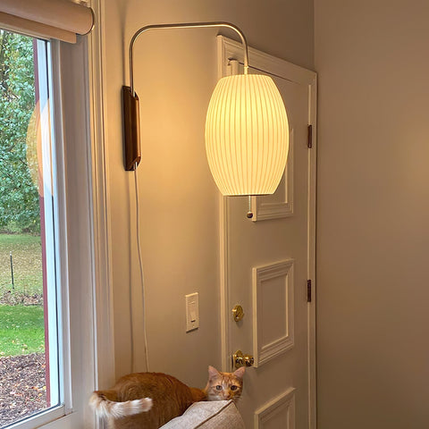 Nelson-Inspired Plug-In Wall Sconce with Sculptural Shade