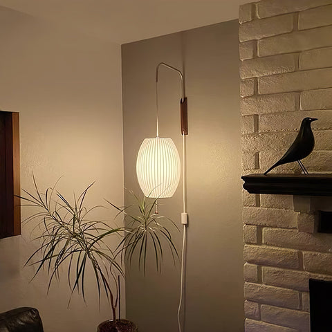 Nelson-Inspired Plug-In Wall Sconce with Sculptural Shade