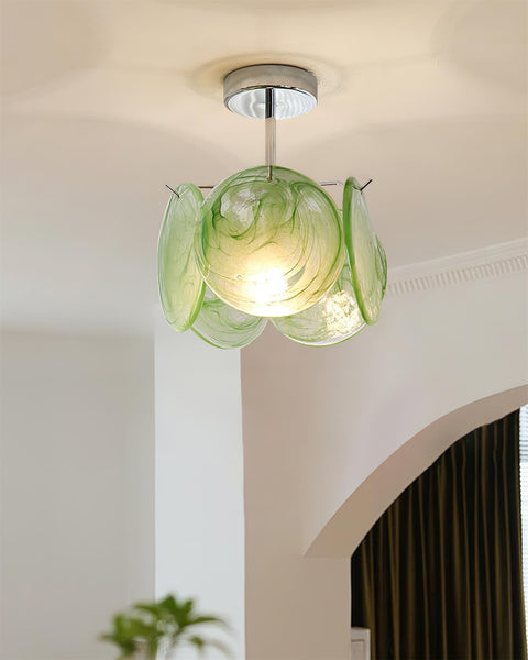 Swirled Art Glass Flush Mount Ceiling Light for Bathrooms and Hallways