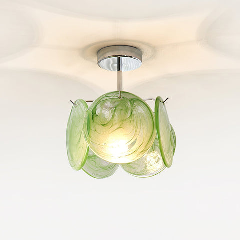 Swirled Art Glass Flush Mount Ceiling Light for Bathrooms and Hallways