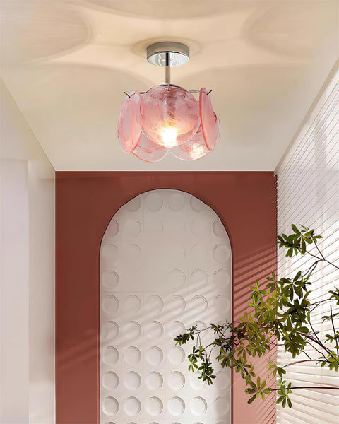 Swirled Art Glass Flush Mount Ceiling Light for Bathrooms and Hallways