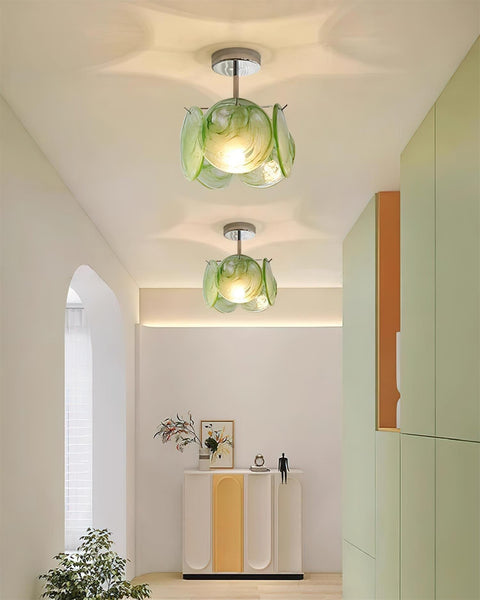 Swirled Art Glass Flush Mount Ceiling Light for Bathrooms and Hallways