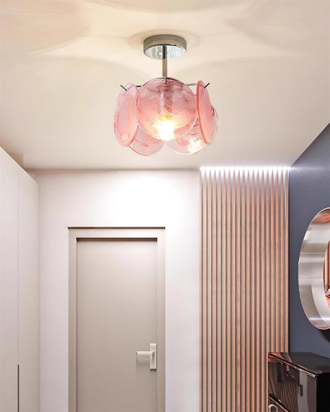 Swirled Art Glass Flush Mount Ceiling Light for Bathrooms and Hallways