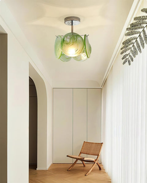Swirled Art Glass Flush Mount Ceiling Light for Bathrooms and Hallways