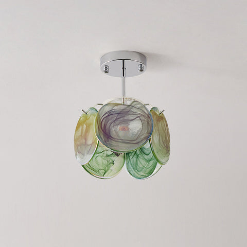 Swirled Art Glass Flush Mount Ceiling Light for Bathrooms and Hallways