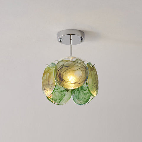 Swirled Art Glass Flush Mount Ceiling Light for Bathrooms and Hallways