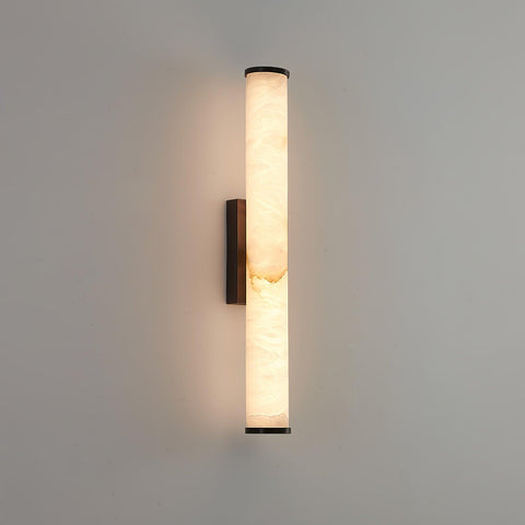 Wall Sconce with Alabaster Cylinder and Brass Accent Details