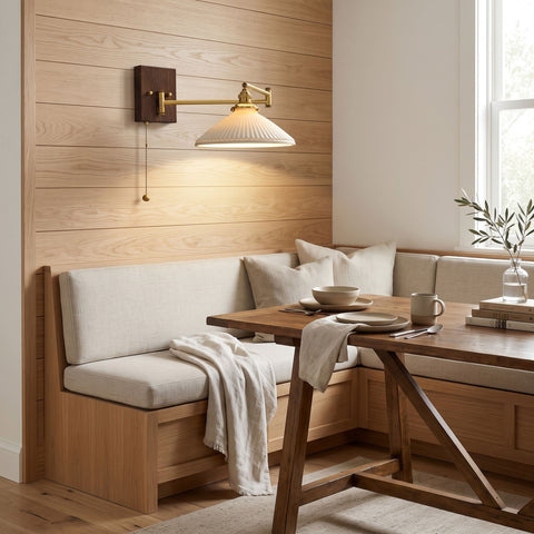 Ceramic Geometry Wall Lamp with Walnut and Brass Accents