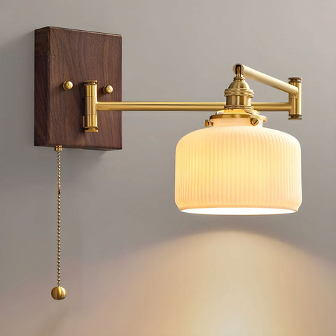Ceramic Geometry Wall Lamp with Walnut and Brass Accents