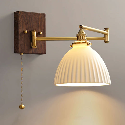 Ceramic Geometry Wall Lamp with Walnut and Brass Accents