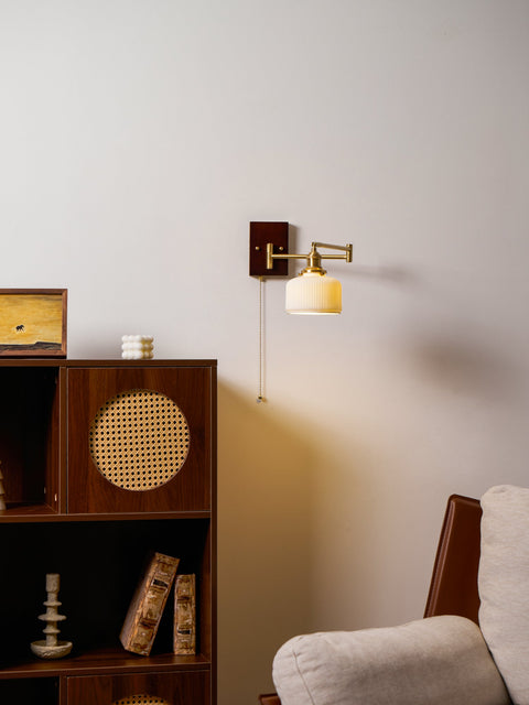 Ceramic Geometry Wall Lamp with Walnut and Brass Accents