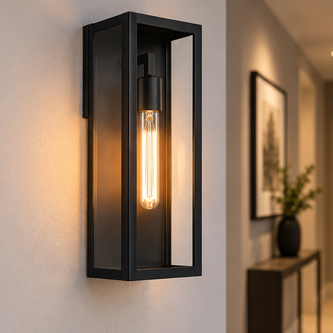 Outdoor Wall Lantern with Clear Glass and Dusk-to-Dawn Sensor