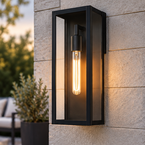 Outdoor Wall Lantern with Clear Glass and Dusk-to-Dawn Sensor