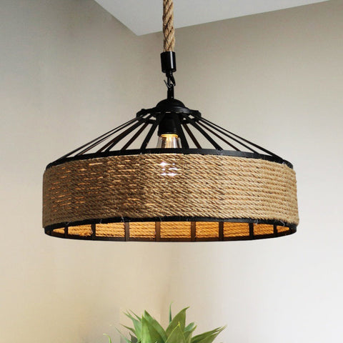 Pendant Light with Hemp Rope and Iron Shade