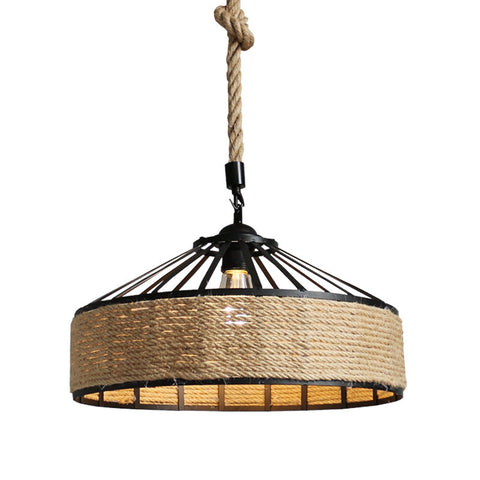 Pendant Light with Hemp Rope and Iron Shade