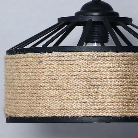 Pendant Light with Hemp Rope and Iron Shade