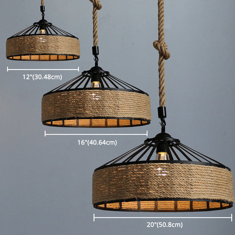 Pendant Light with Hemp Rope and Iron Shade