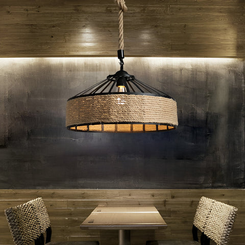 Pendant Light with Hemp Rope and Iron Shade