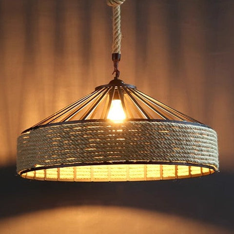 Pendant Light with Hemp Rope and Iron Shade