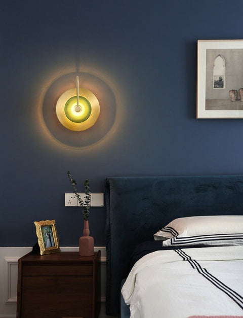 LED Wall Light with Engraved Glass Disc and Decorative Metal Frame