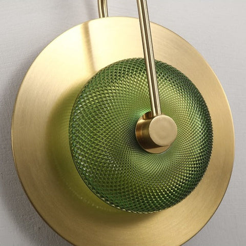 LED Wall Light with Engraved Glass Disc and Decorative Metal Frame