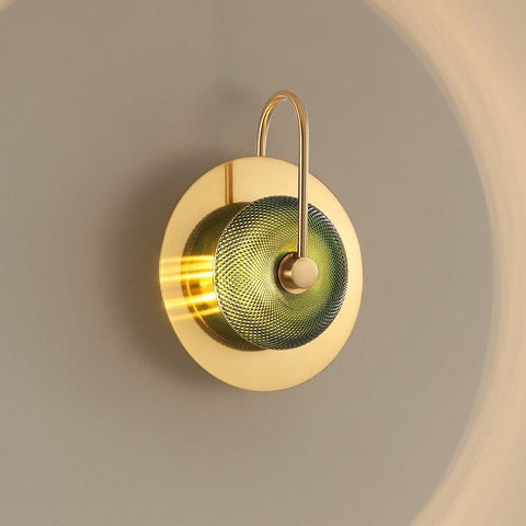 LED Wall Light with Engraved Glass Disc and Decorative Metal Frame