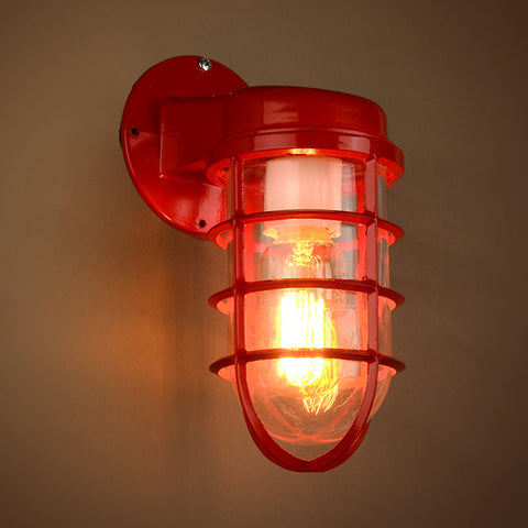 Coastal Metal Cage Wall Light with Glass Shade and Nautical Form