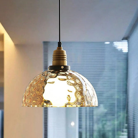 Pendant Light with Hammered Glass Shade and Adjustable Hanging Cord