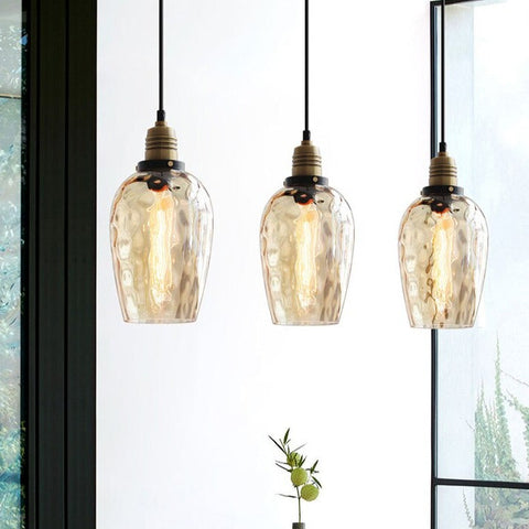 Pendant Light with Hammered Glass Shade and Adjustable Hanging Cord