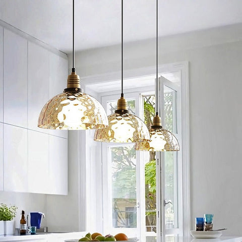 Pendant Light with Hammered Glass Shade and Adjustable Hanging Cord