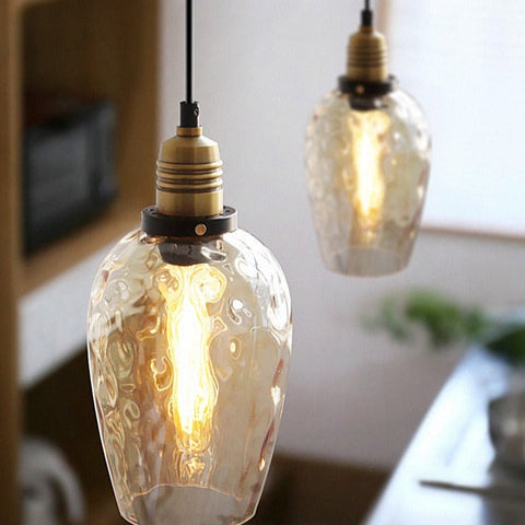 Pendant Light with Hammered Glass Shade and Adjustable Hanging Cord