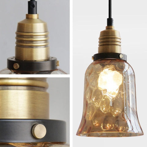 Pendant Light with Hammered Glass Shade and Adjustable Hanging Cord
