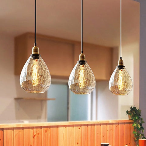 Pendant Light with Hammered Glass Shade and Adjustable Hanging Cord