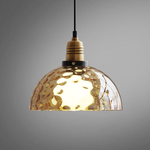 Pendant Light with Hammered Glass Shade and Adjustable Hanging Cord