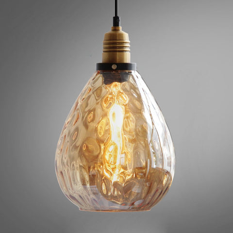 Pendant Light with Hammered Glass Shade and Adjustable Hanging Cord