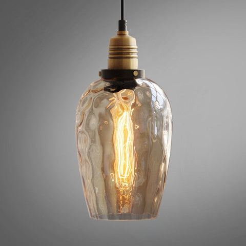 Pendant Light with Hammered Glass Shade and Adjustable Hanging Cord
