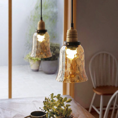 Pendant Light with Hammered Glass Shade and Adjustable Hanging Cord