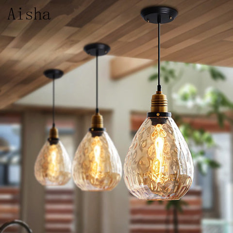 Pendant Light with Hammered Glass Shade and Adjustable Hanging Cord