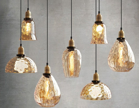 Pendant Light with Hammered Glass Shade and Adjustable Hanging Cord