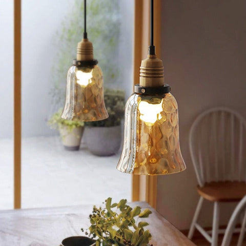 Pendant Light with Hammered Glass Shade and Adjustable Hanging Cord
