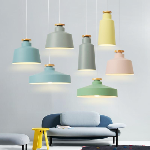 Pendant Light with Aluminum Shade and Scandinavian Wood Accent Detail