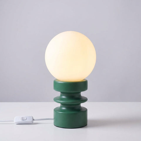 Compact Globe Table Lamp with Frosted Glass Shade, Sculpted Wood Base and E27 Socket