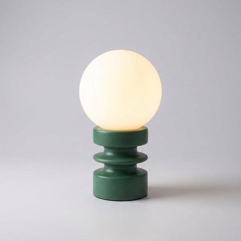 Compact Globe Table Lamp with Frosted Glass Shade, Sculpted Wood Base and E27 Socket