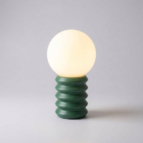 Compact Globe Table Lamp with Frosted Glass Shade, Sculpted Wood Base and E27 Socket